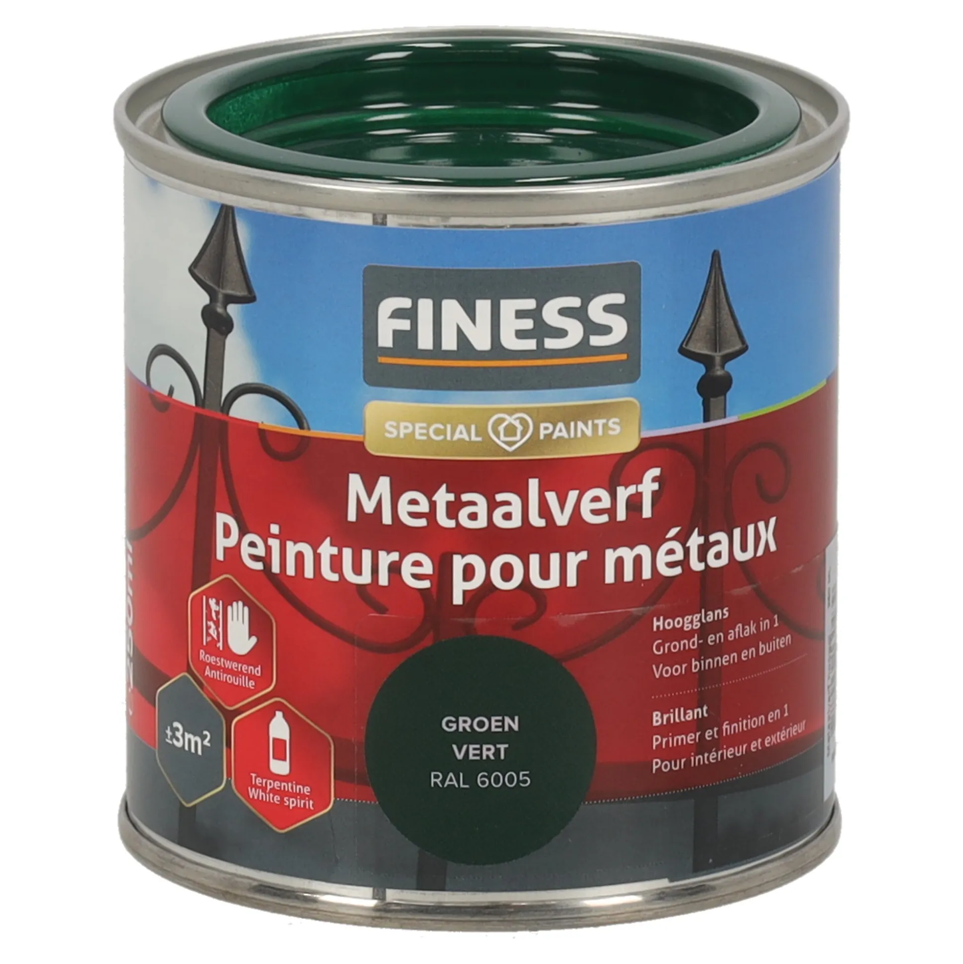 Metaalverf hoogglans groen 6005 250 Finess