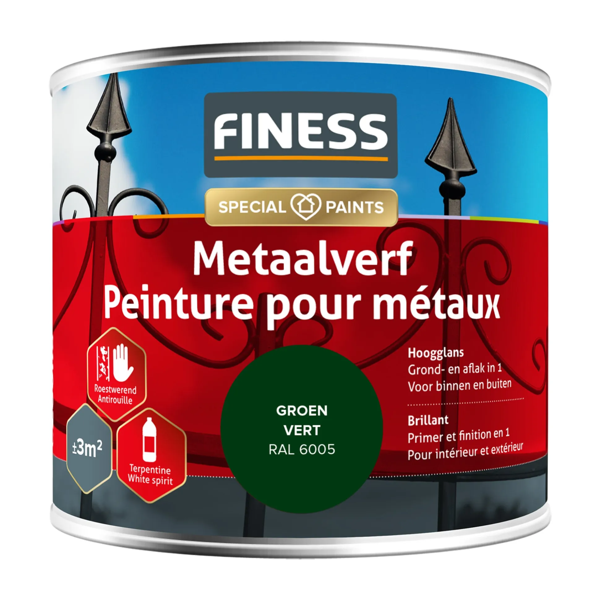 Metaalverf hoogglans groen 6005 250 Finess