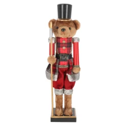 Notenkraker beer 60 cm tartan rood