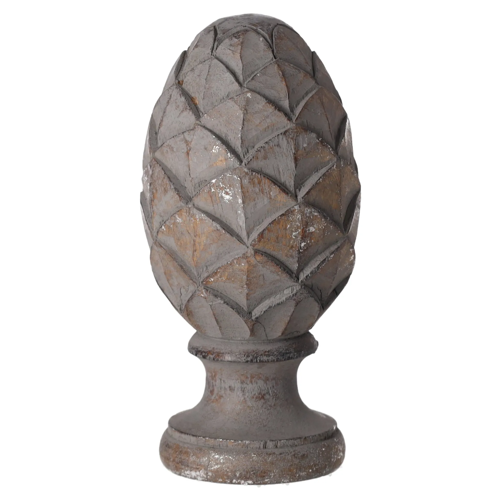Ornament hout op voet grijs 17 cm