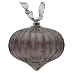 Ornament met lint grijs 21 cm 20 LED-warmwit