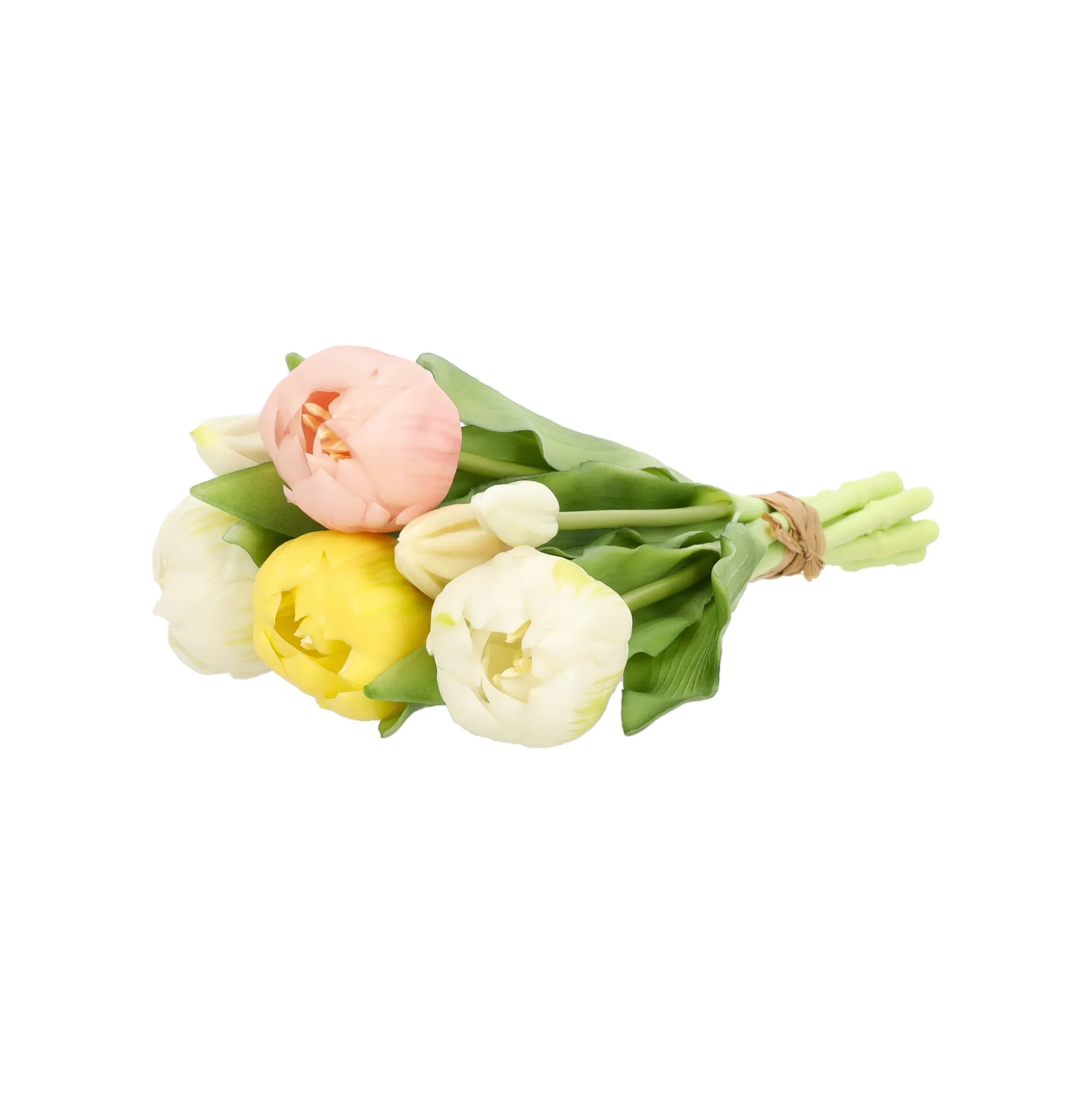 Pompoentulp real touch 7st 30 cm geel roze mix