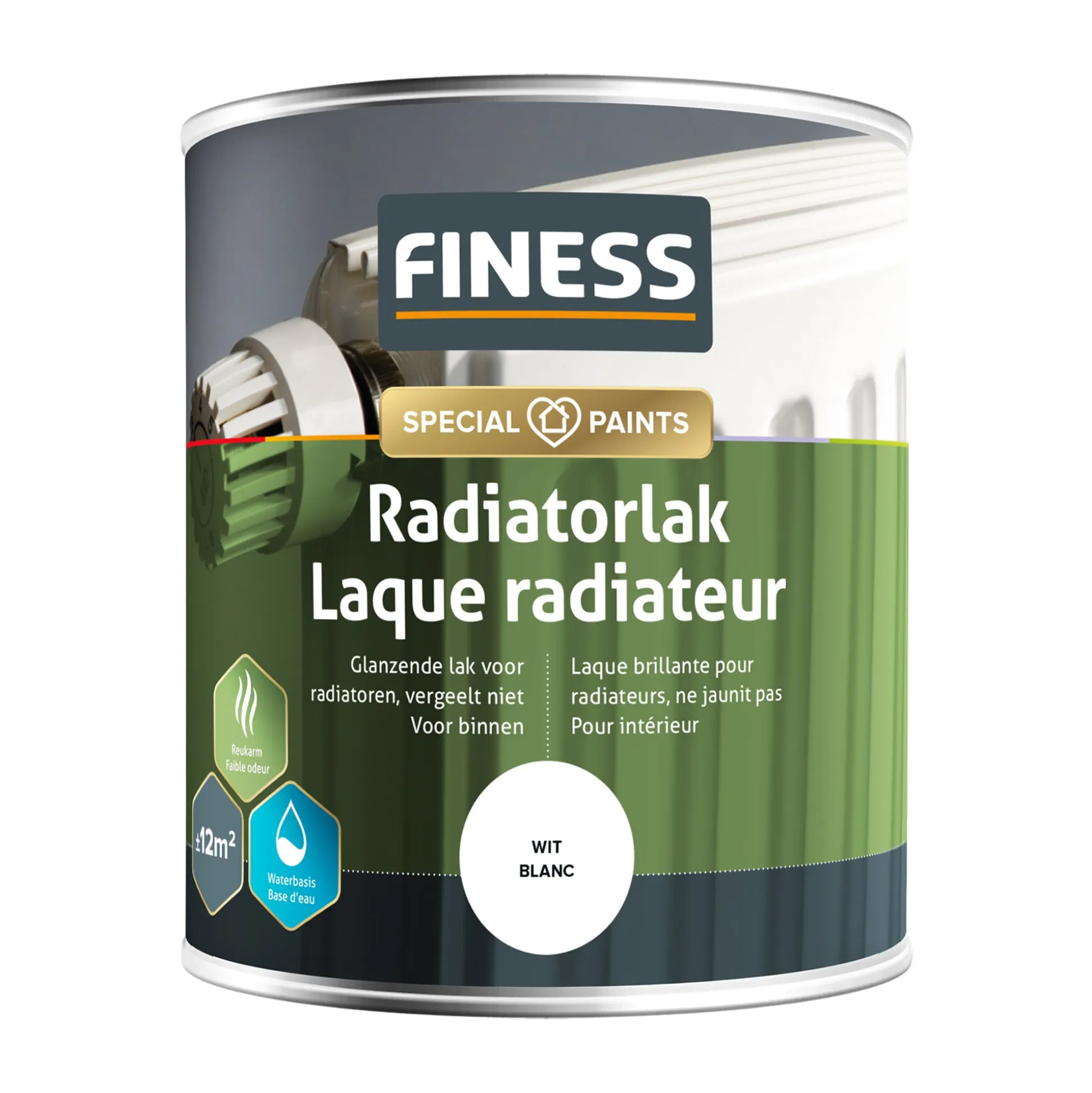 Radiatorlak wit 1410 750ml Finess