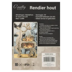 Rendier kersthuis hout 67 cm 10 LED