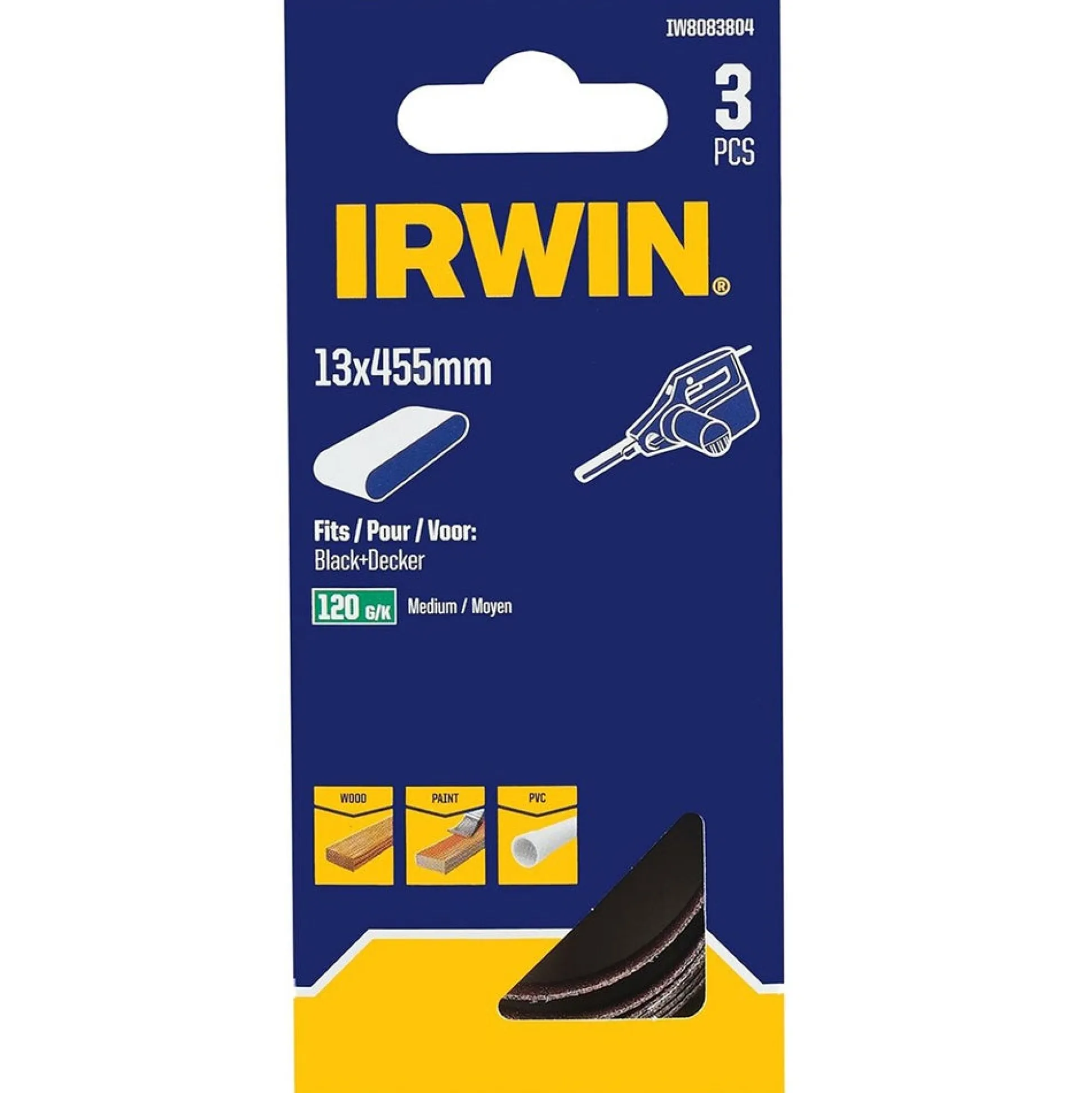 Schuurband 13 x 455 mm K120 hout 3st. Irwin