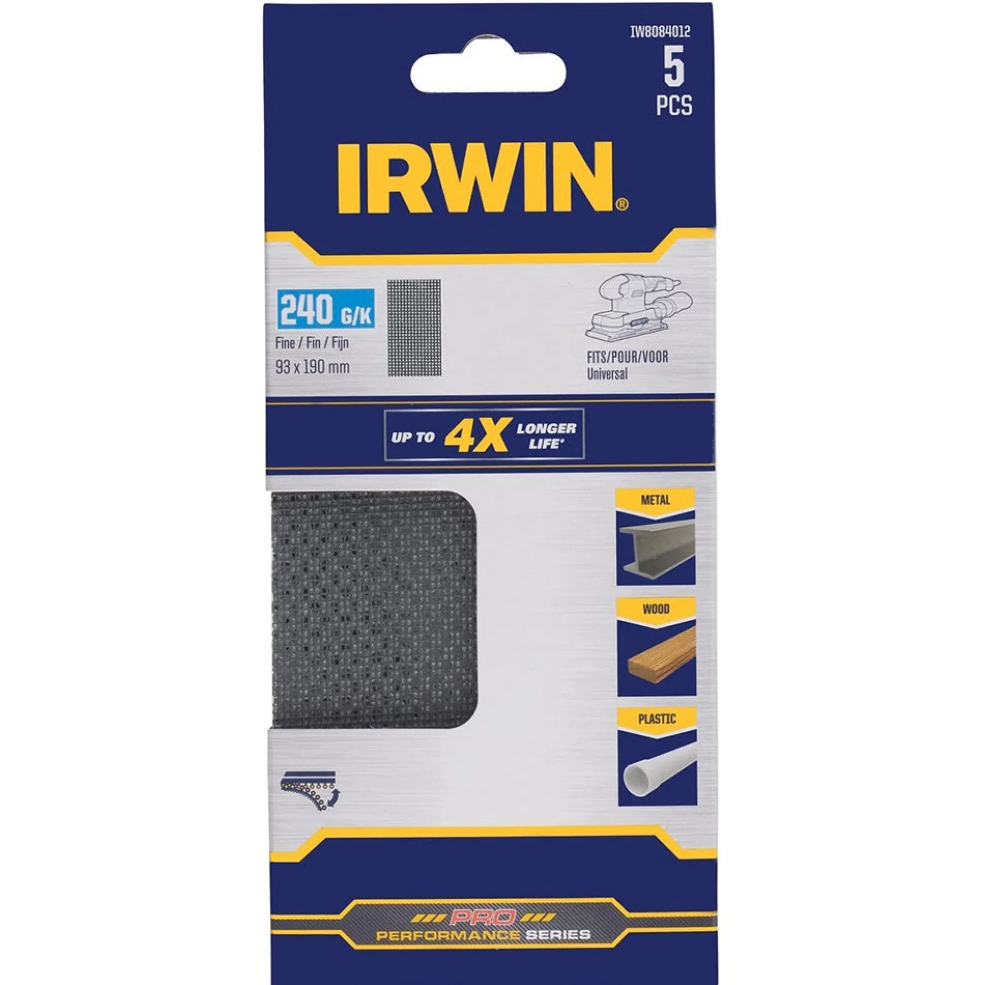 Schuurgaas 190 x 93 mm K240 5st. Irwin