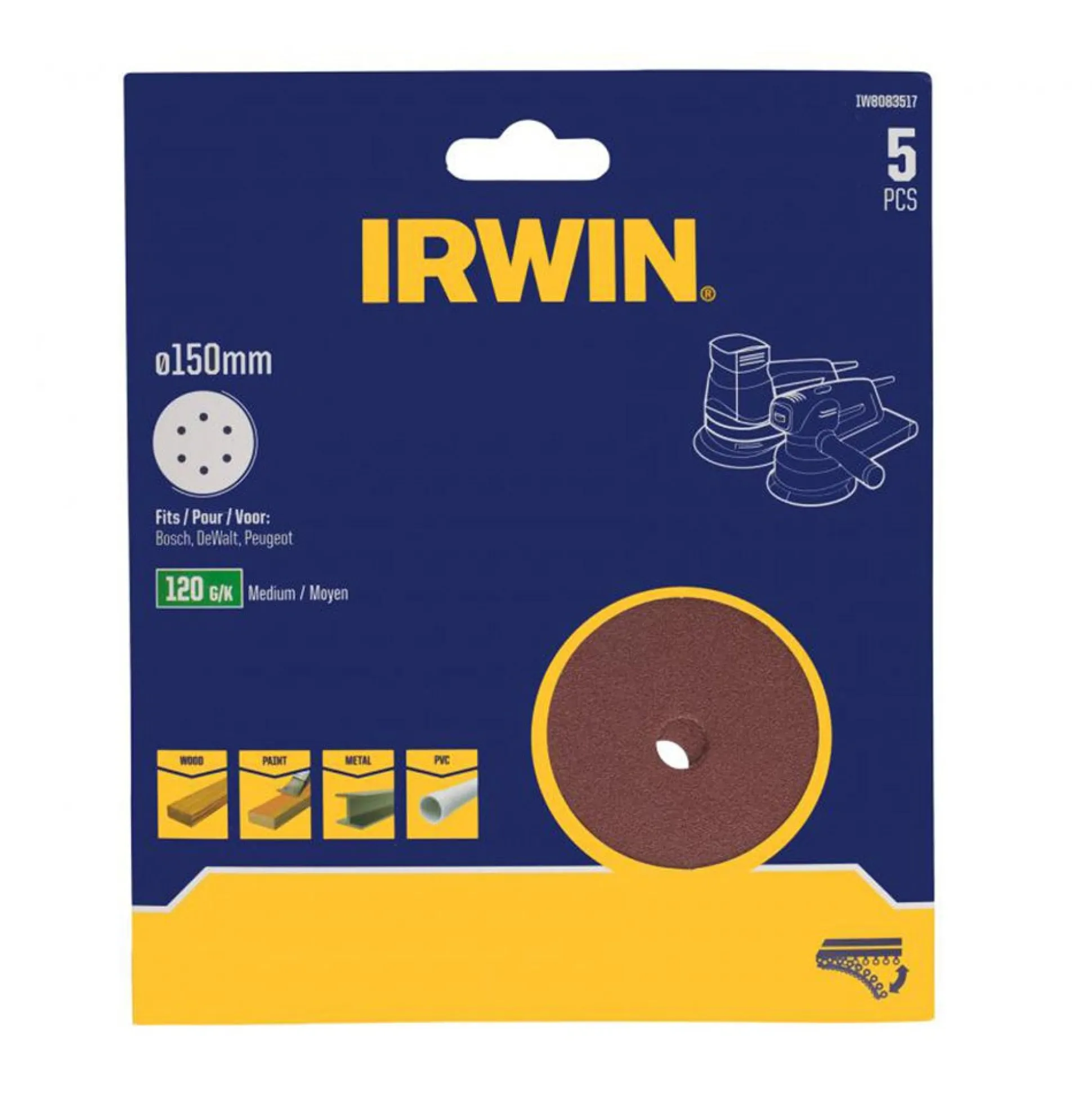 Schuurschijf Ø150mm K120 5st. Irwin