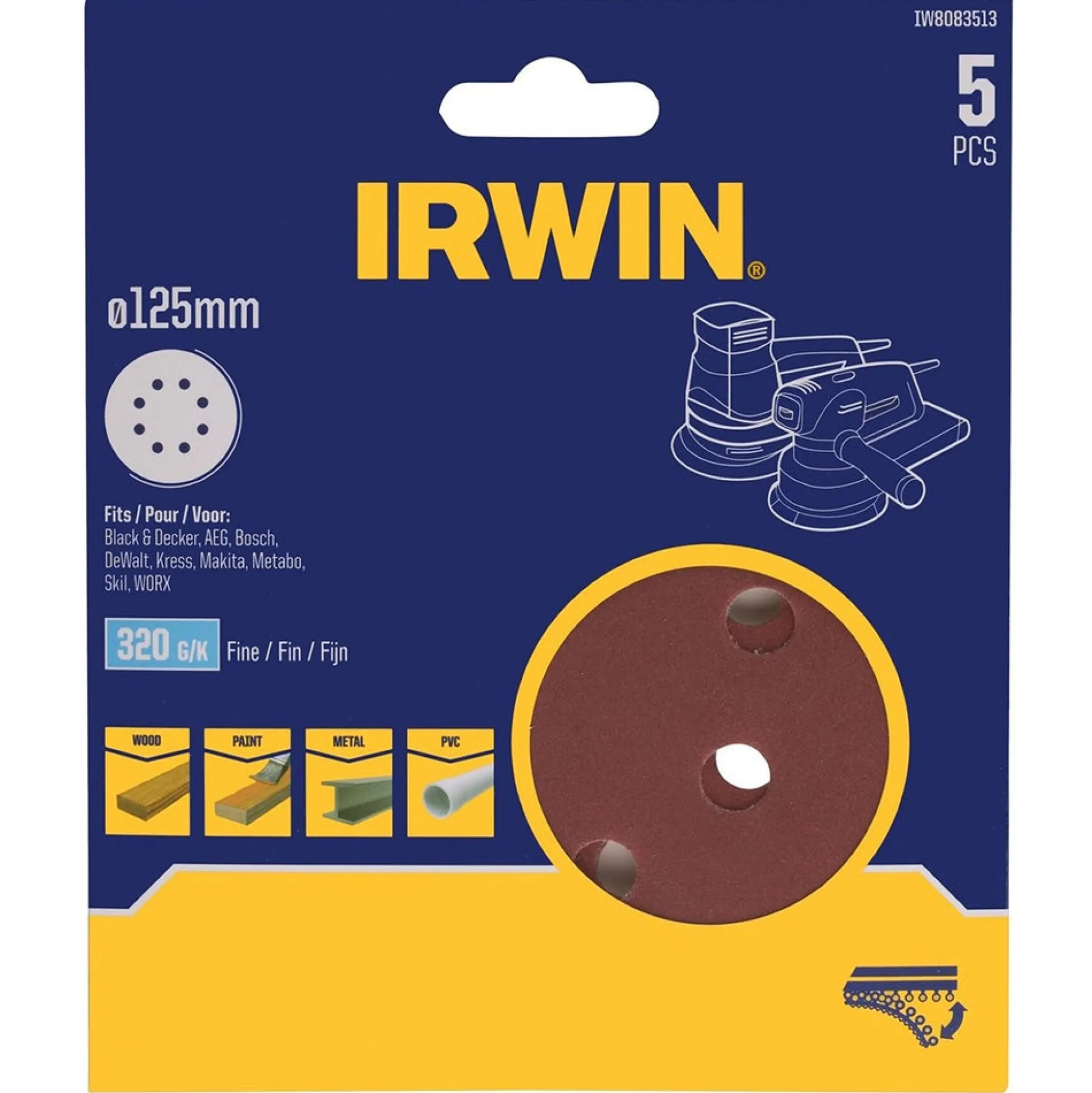Schuurschijf Ø125mm K320 5st. Irwin