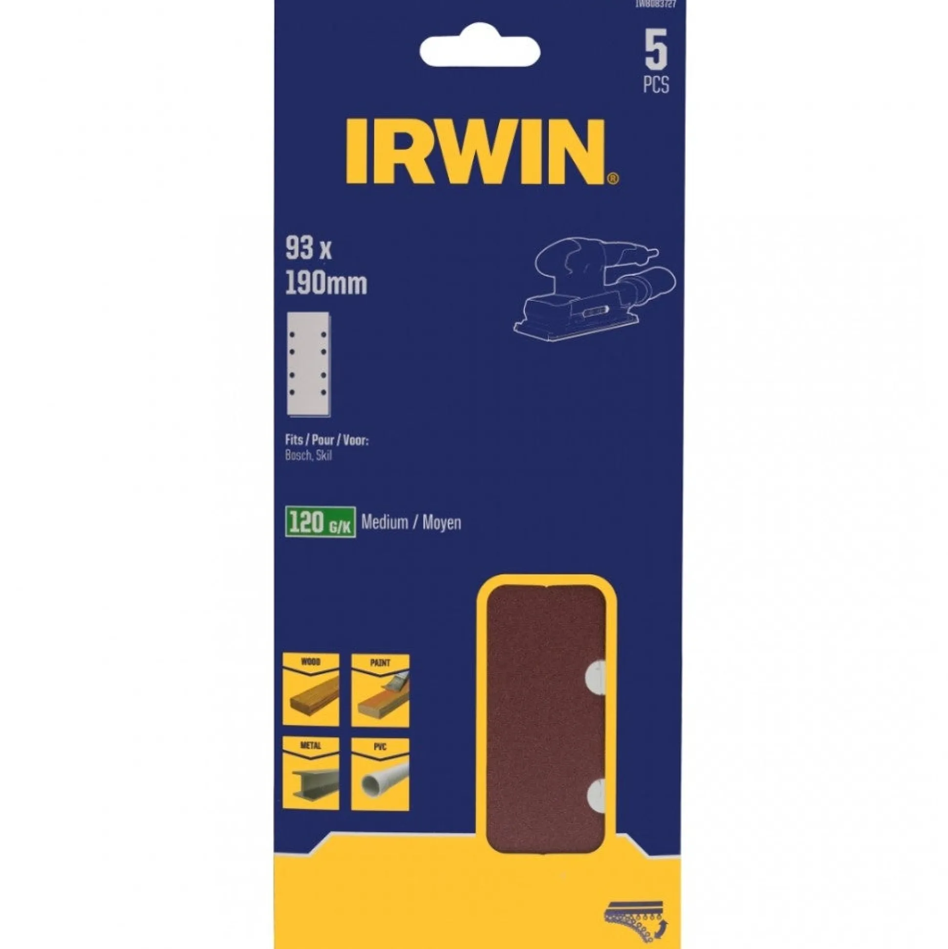 Schuurstrook 190 x 93 mm K120 5st. Irwin
