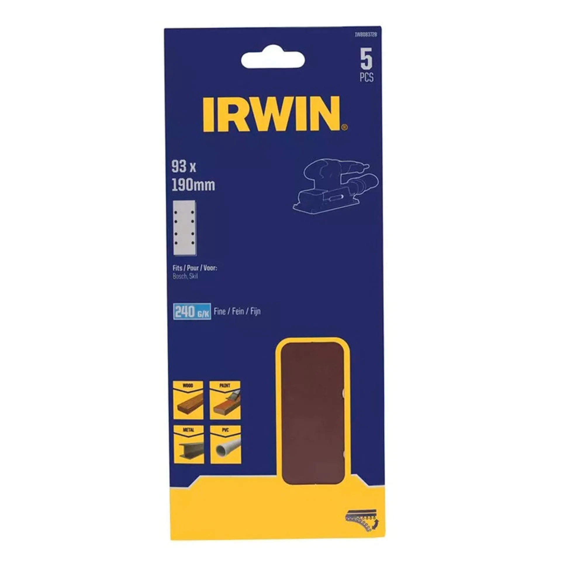 Schuurstrook 190 x 93 mm K240 5st. Irwin