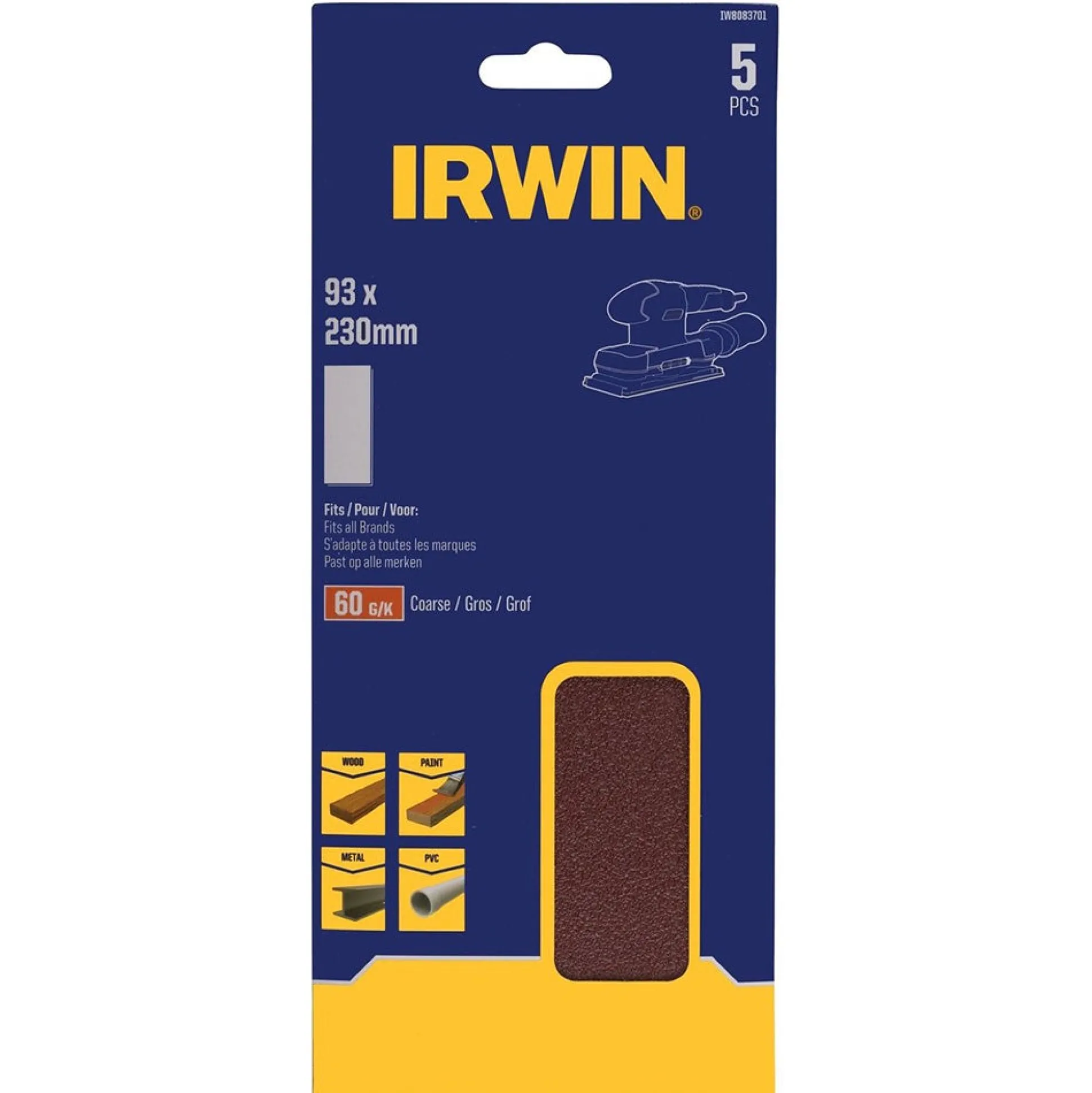 Schuurstrook 230 x 93 mm K60 5st. klem Irwin
