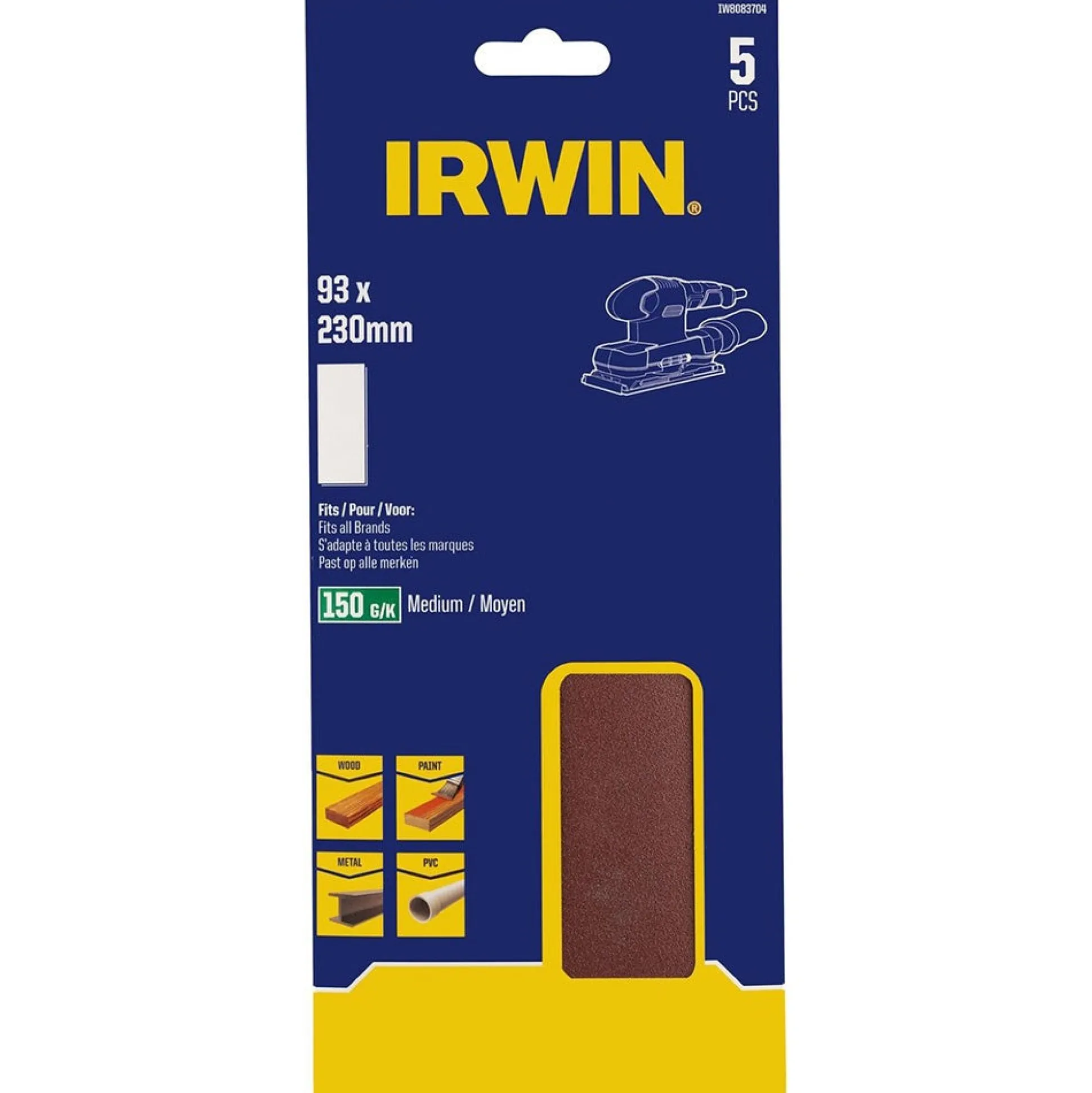 Schuurstrook 230 x 93 mm K150 5st. klem Irwin