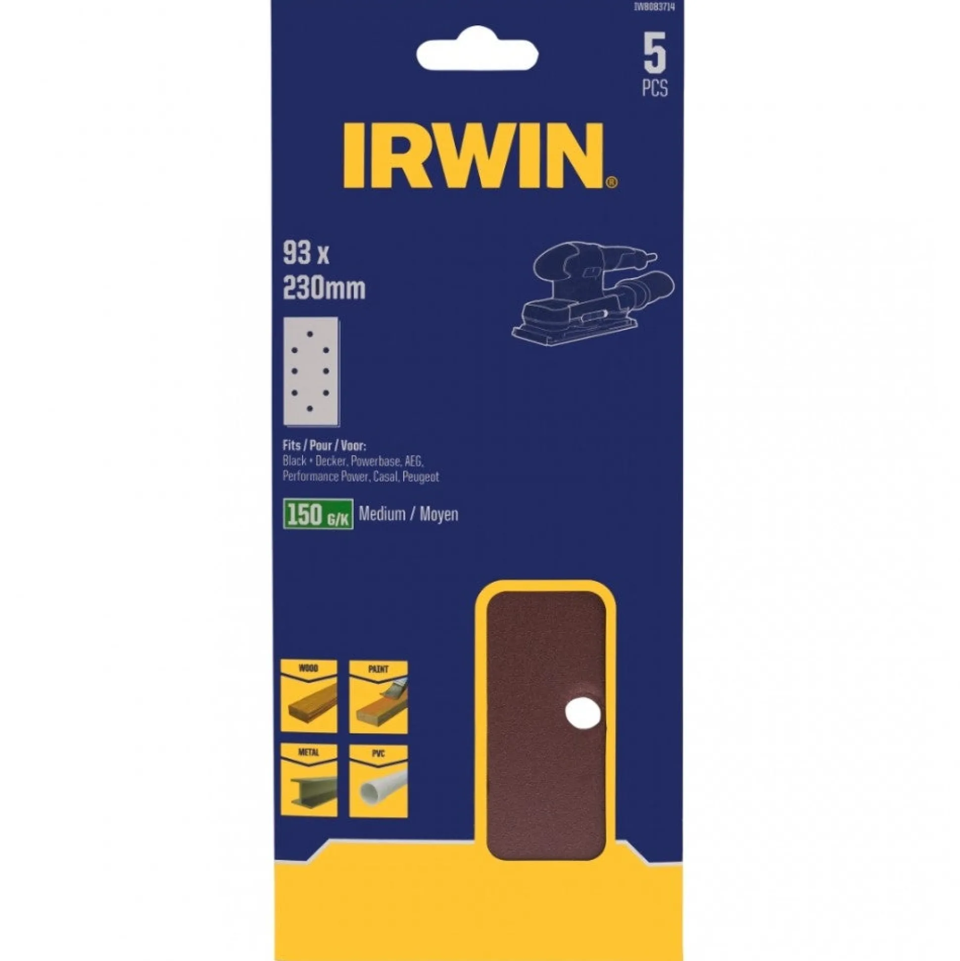 Schuurstrook 230 x 93 mm K150 5st. klem Irwin