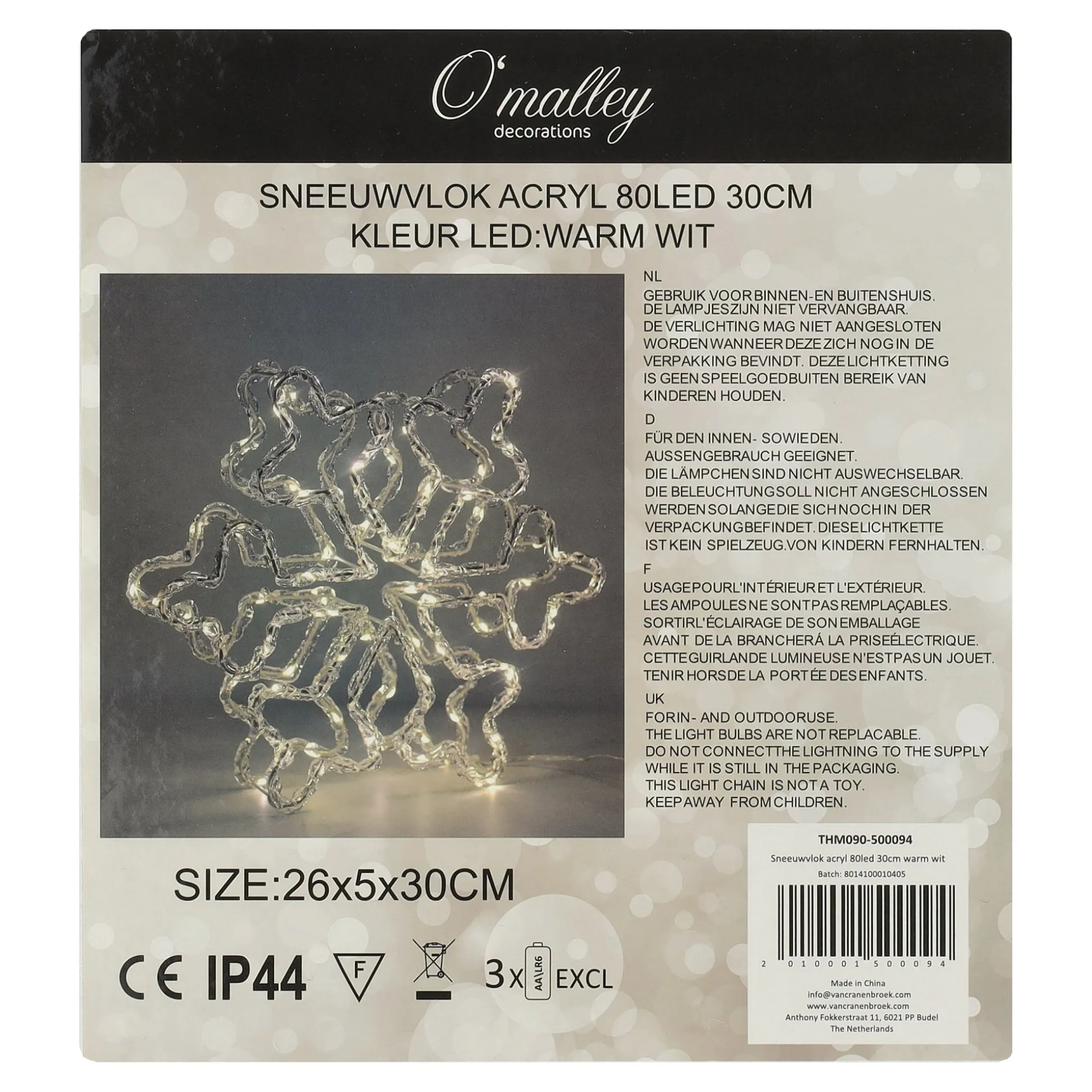 Sneeuwvlok acryl 80 LED warm wit