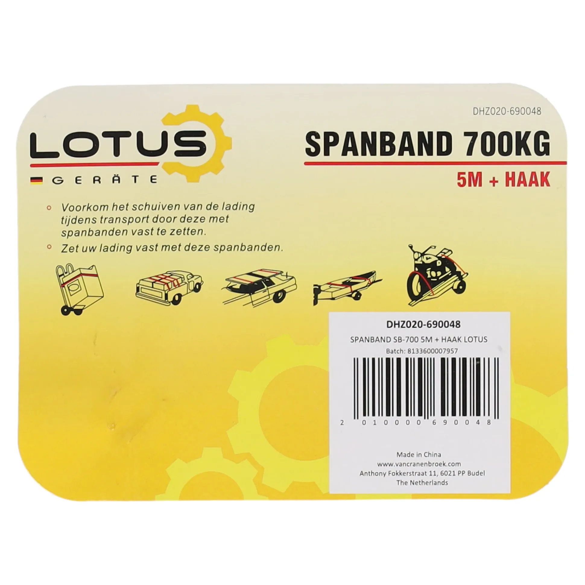Spanband 5 m met ratel en haak Lotus