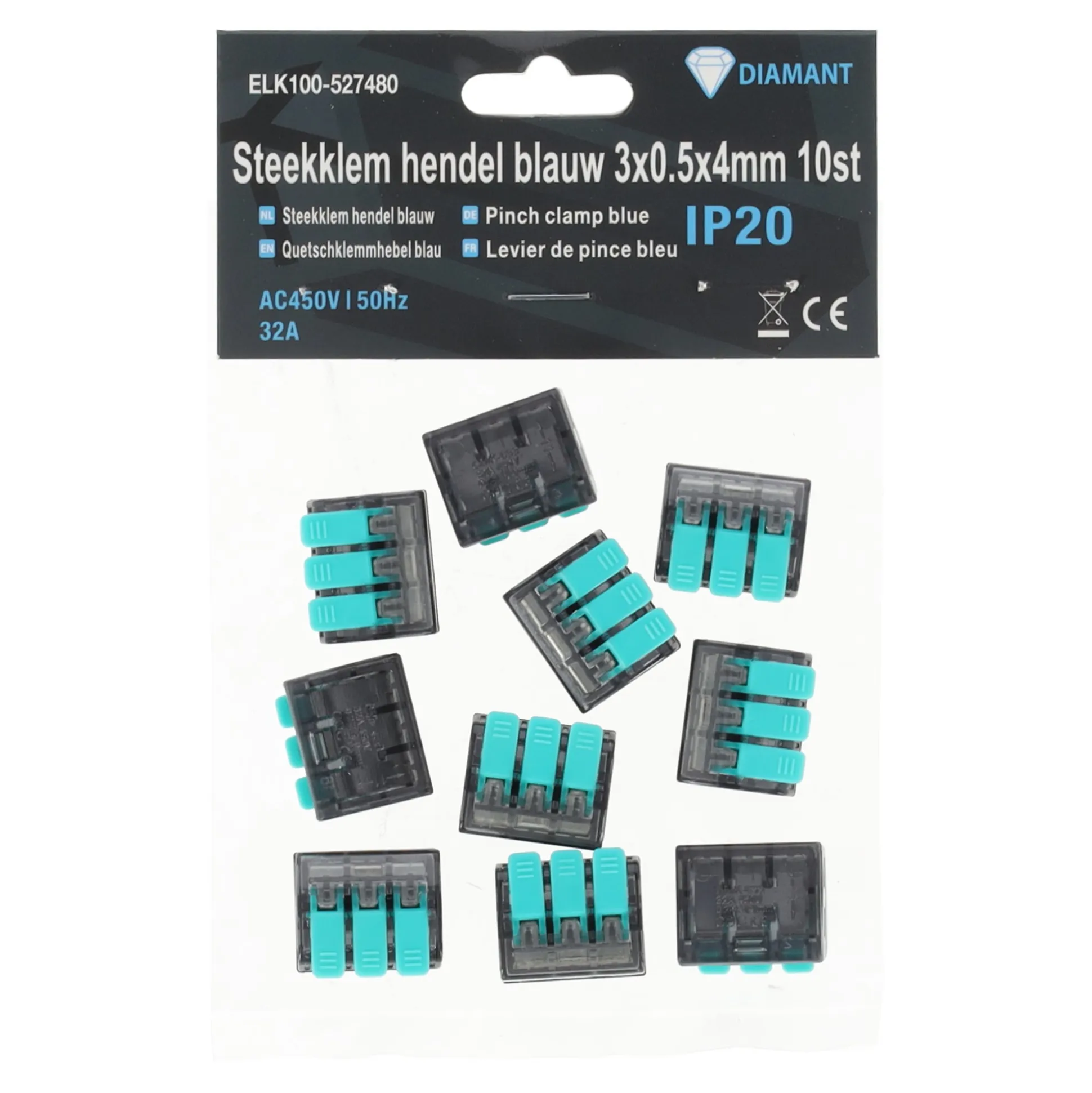 Steekklem hendel blauw 3x0.5x4mm 10st