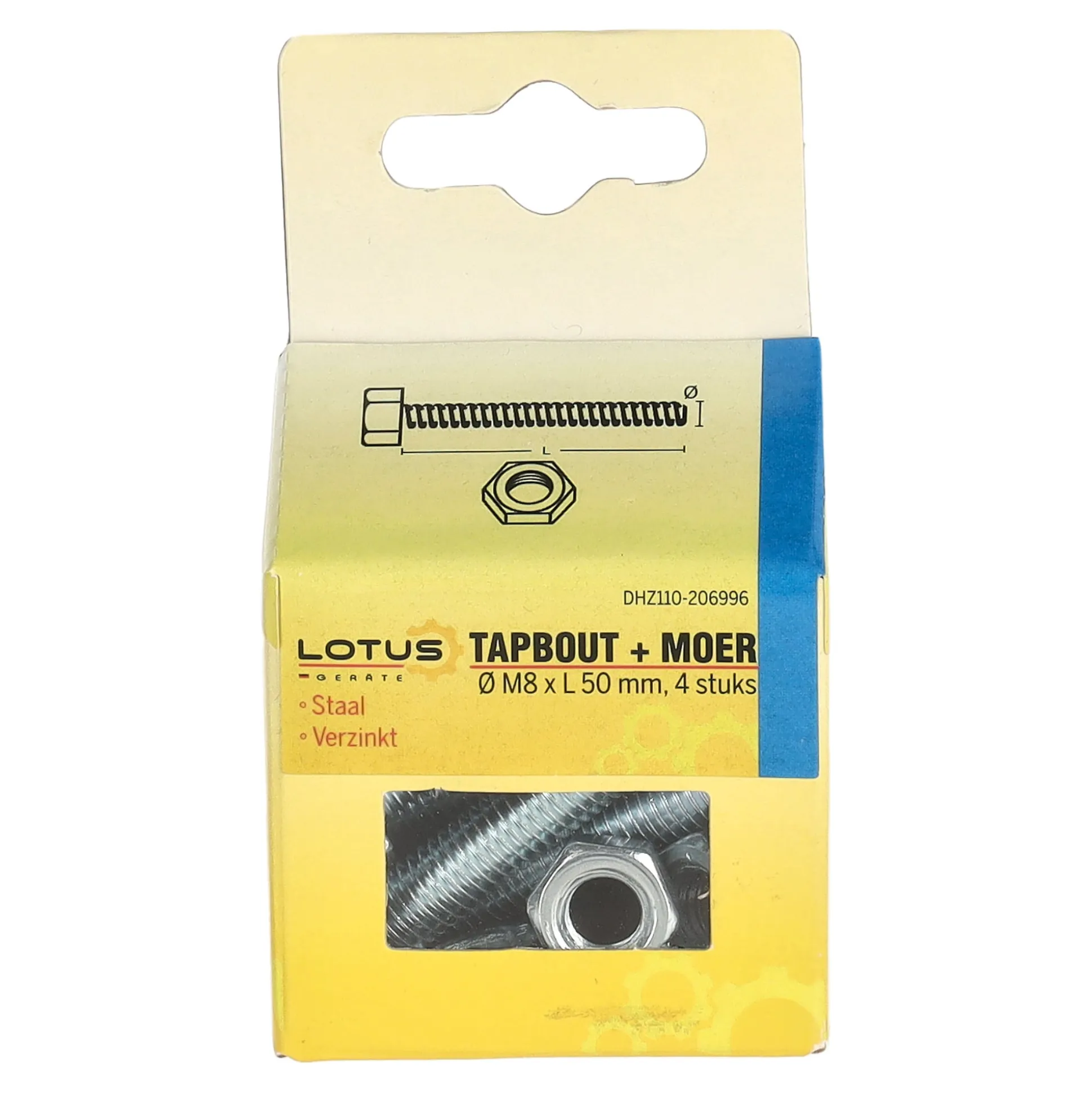 Tapbout met moer M8 x 50 mm 4st. Lotus