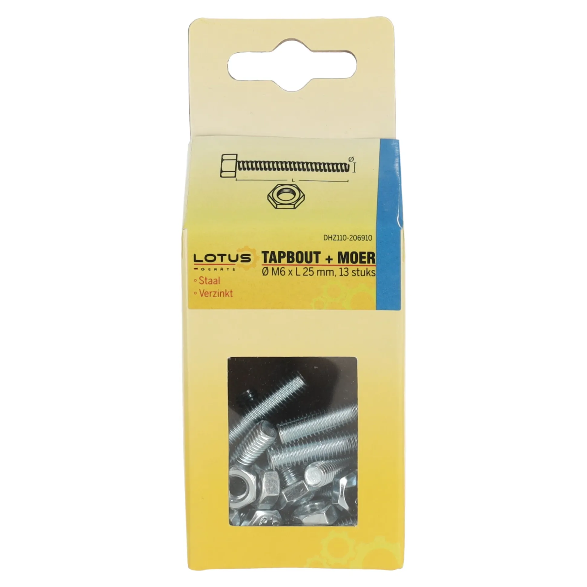 Tapbout met moer M6 x 25 mm 13st. Lotus