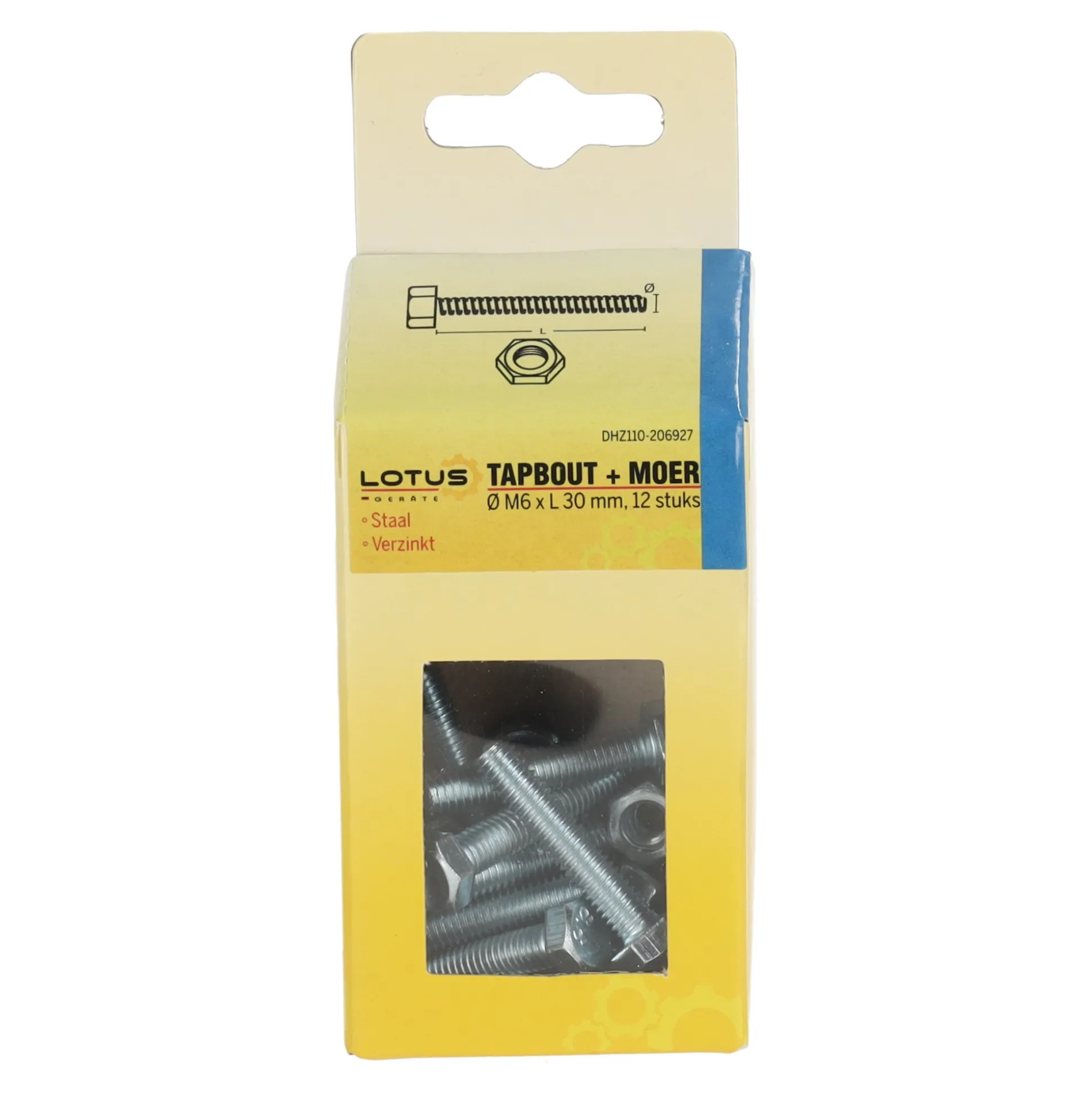 Tapbout met moer M6 x 30 mm 12st. Lotus