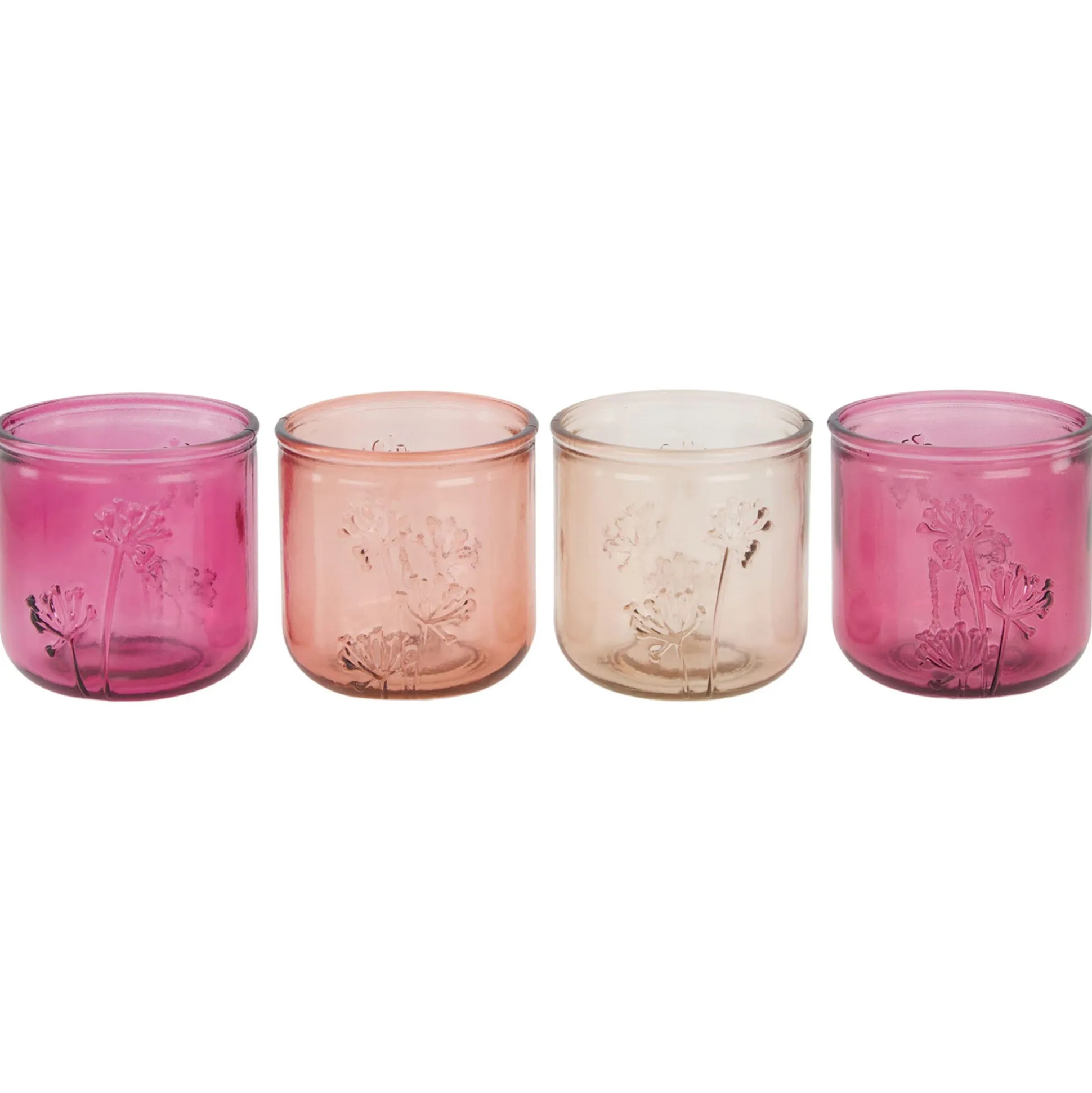 Theelicht glas roze 9 x 9 cm 4 assorti