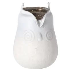 Theelichth glas uil 13 cm wit