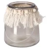Theelichth grijs macrame 13 cm