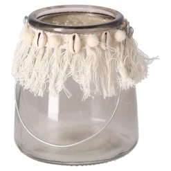 Theelichth grijs macrame 13 cm