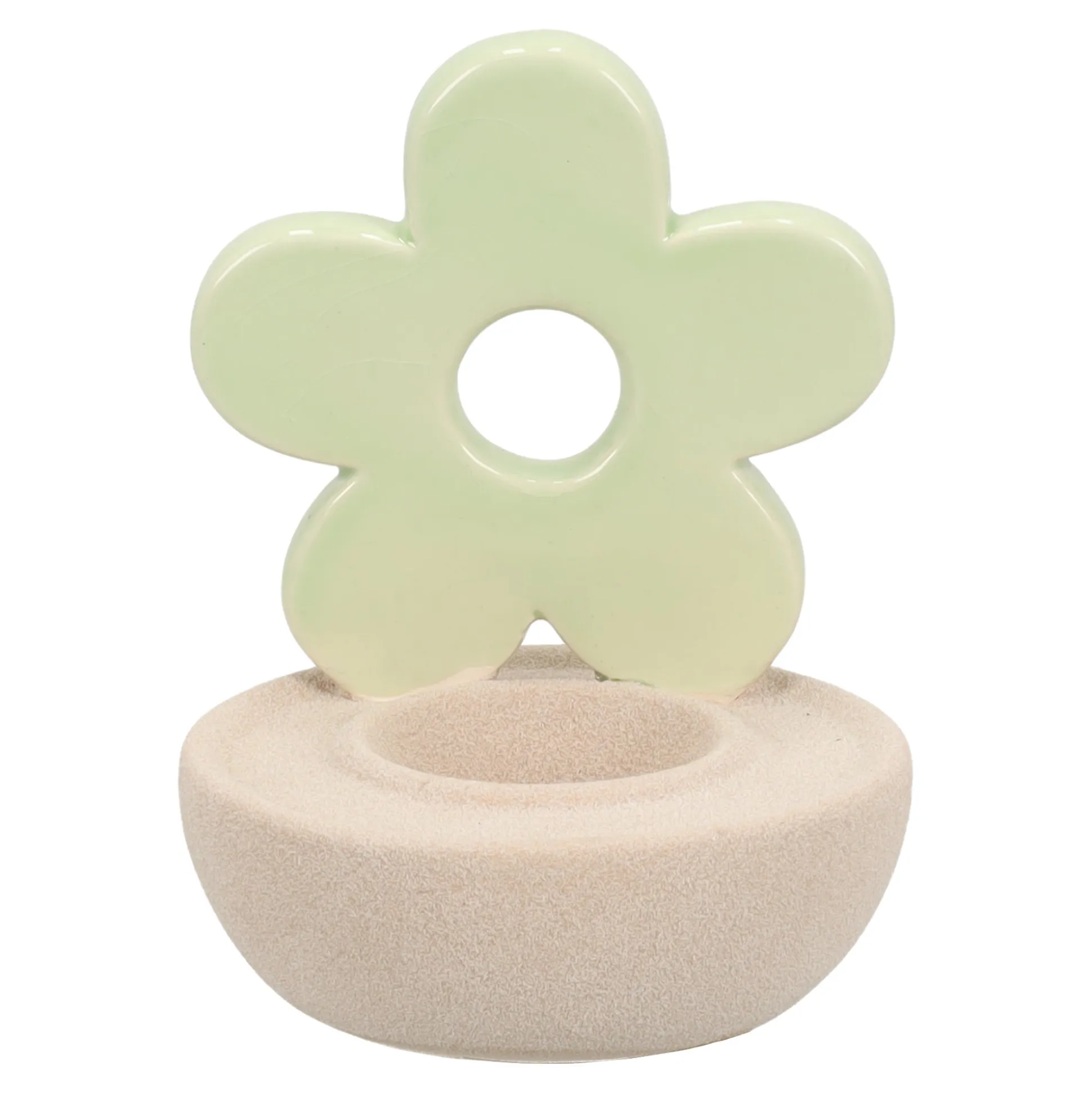 Theelichthouder bloem groen 12cm
