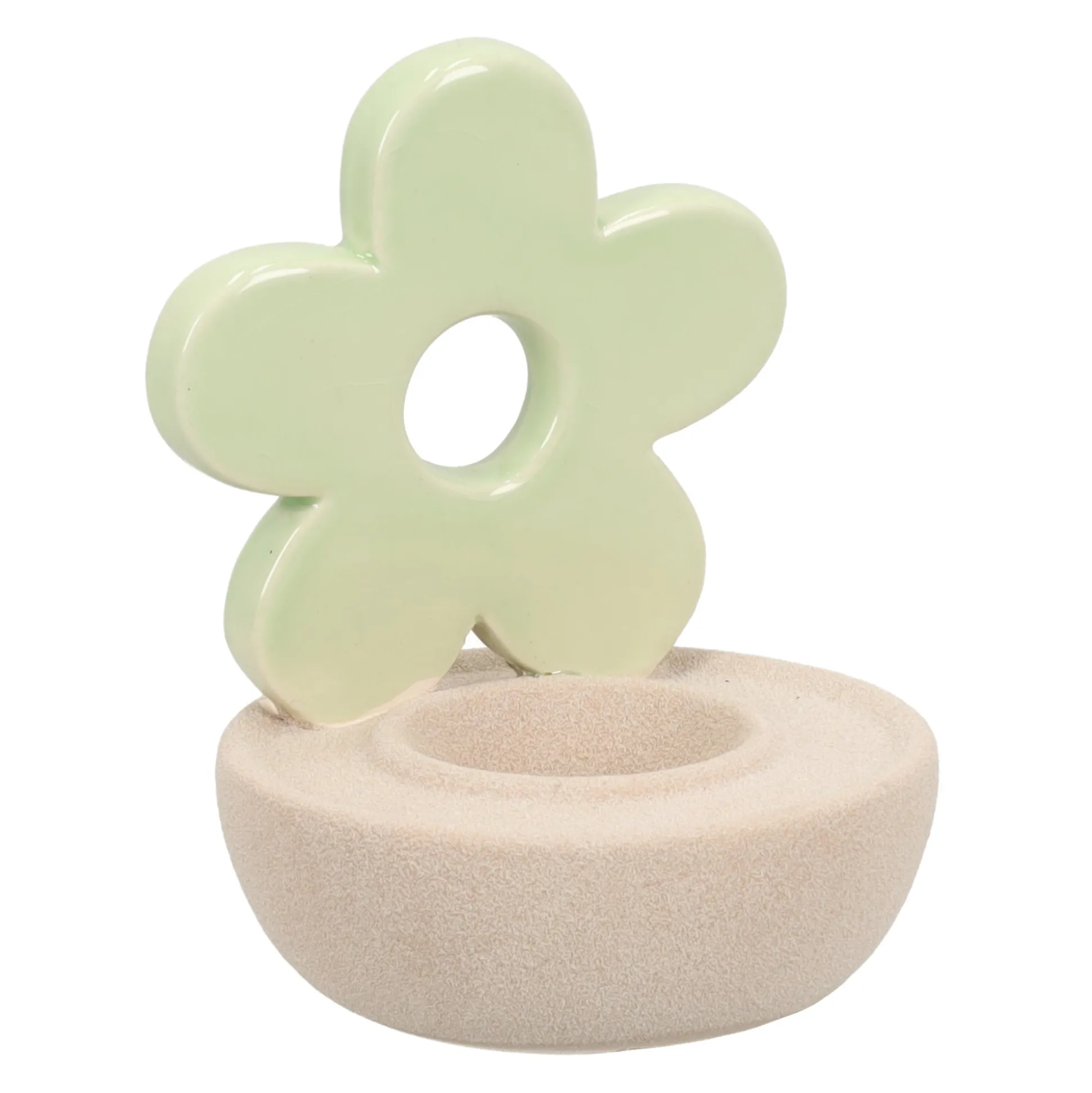 Theelichthouder bloem groen 12cm