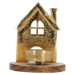 Theelichthouder huis mango 13 x 10 cm