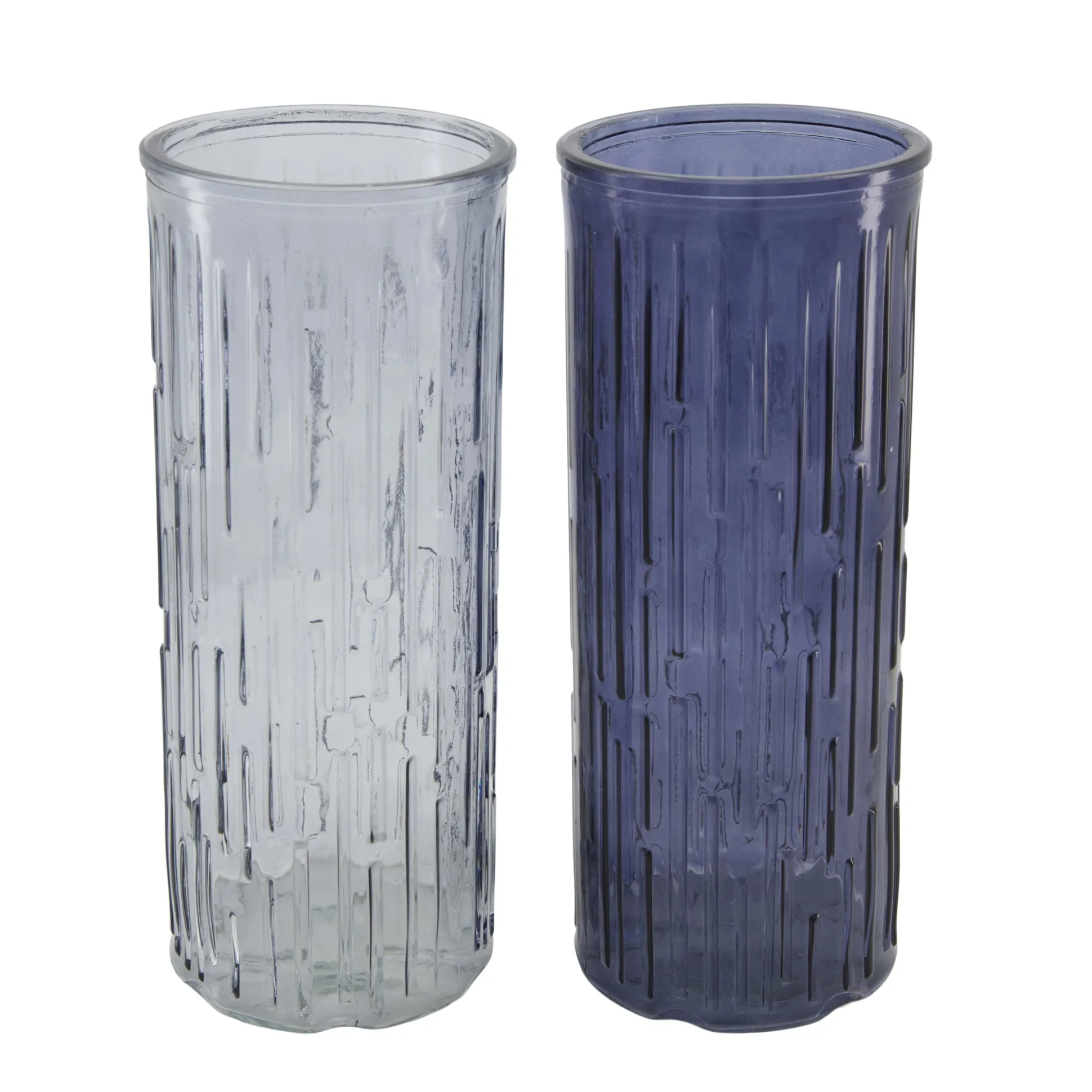 Vaas glas blauw 10 x 25 cm 2 assorti