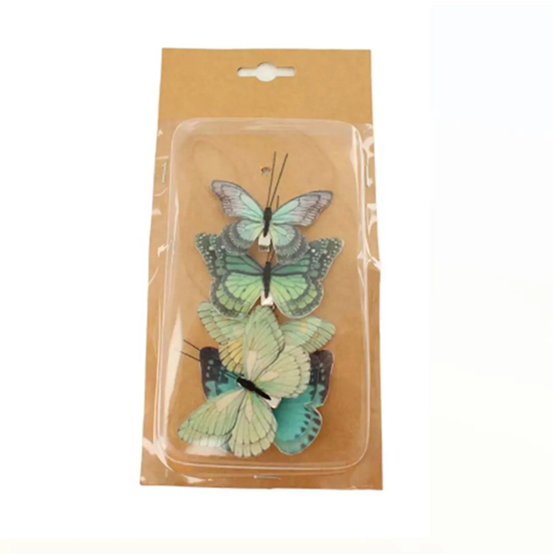 Vlinder op clip groen 7 x 4 cm 5st.