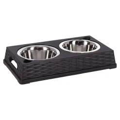 Voederbak duo vlechtwerk bruin 17cm