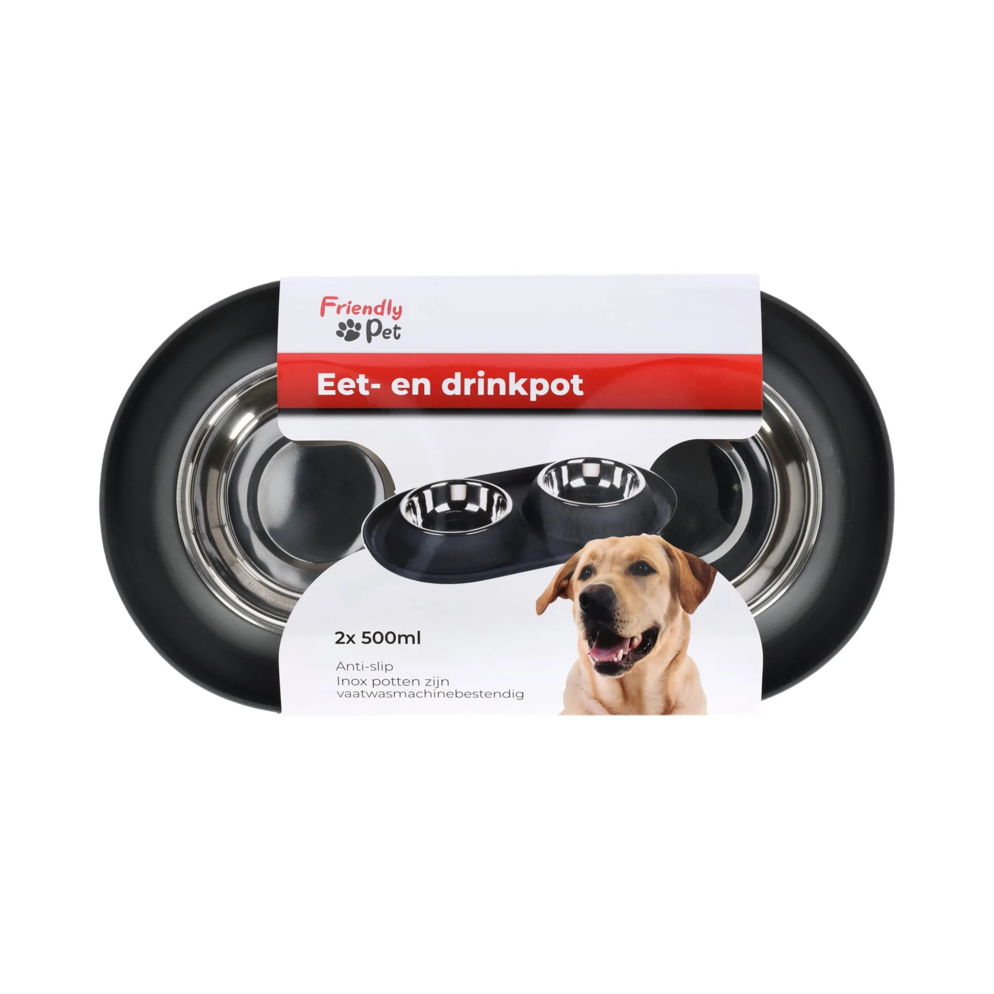 Voerbak duo rond Grafa 2x500ml d.grijs FP